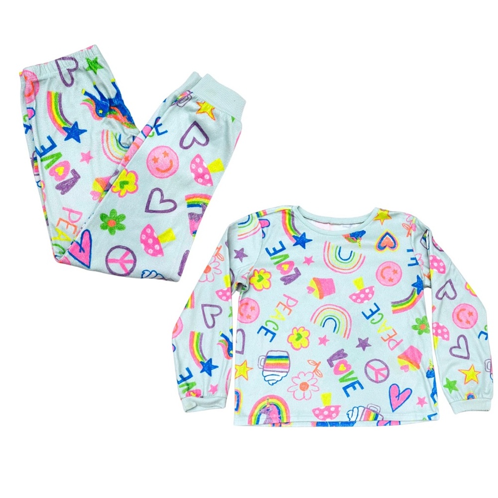 Girls Sz 10 Long Sleeve Pants Pajamas Colorful The Children’s Place Doodle Peace